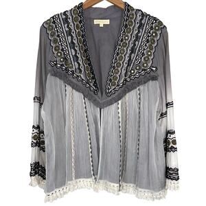 Ruby Yaya Gazania Grey Beaded Embellished Boho Jacket Size XL